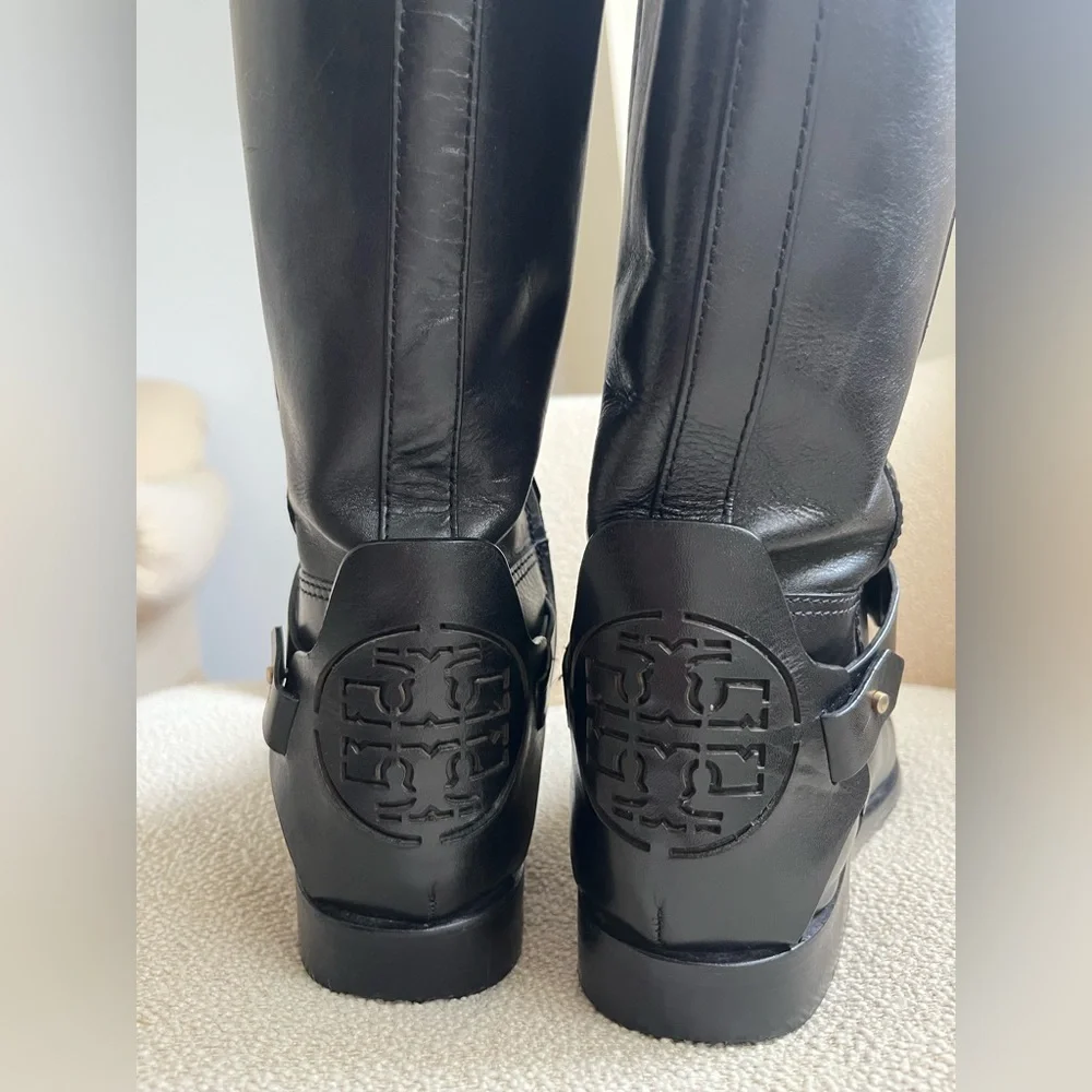 TORY BURCH Black Leather Over-the-Knee Riding Boots